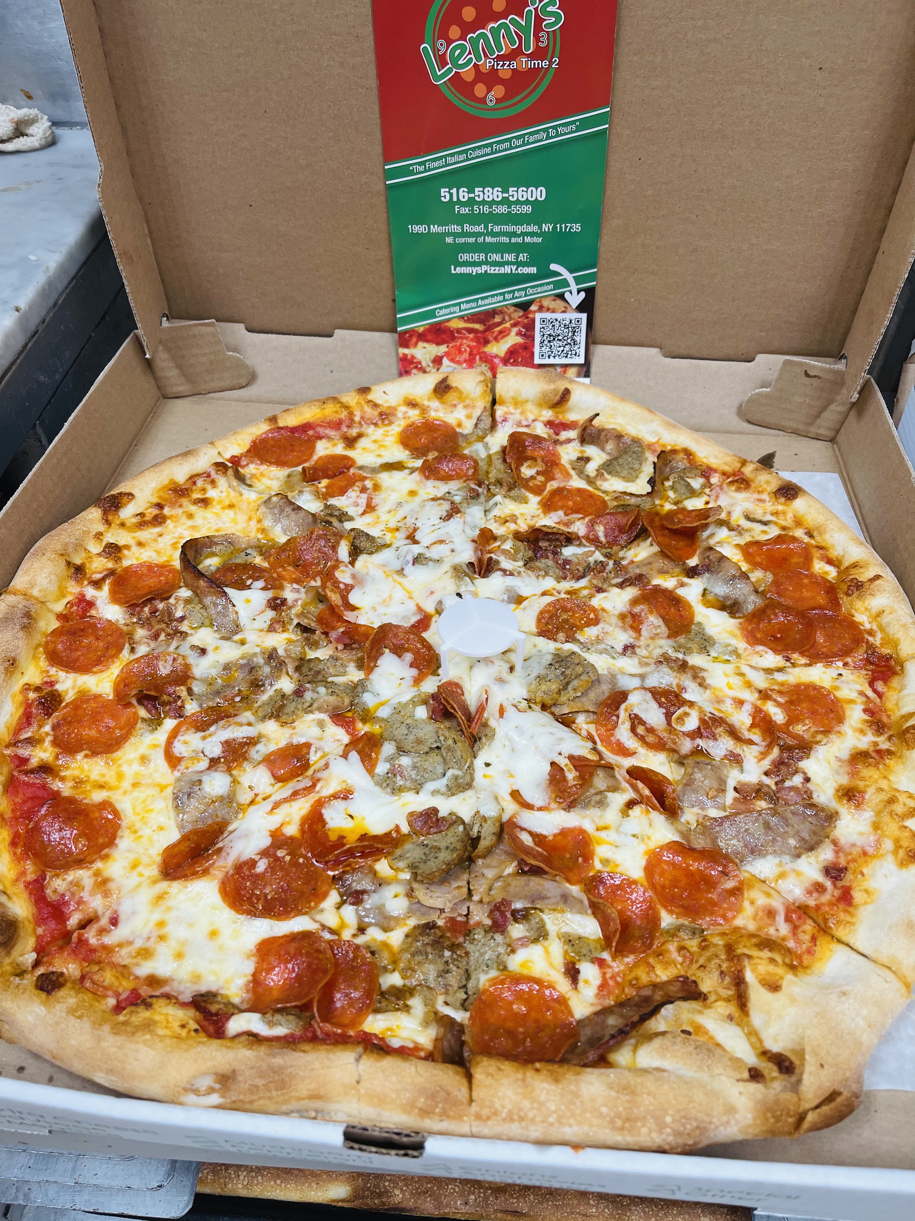 Order Meat Lovers Pizza  food online from Lenny's Pizza Time store, Farmingdale on bringmethat.com