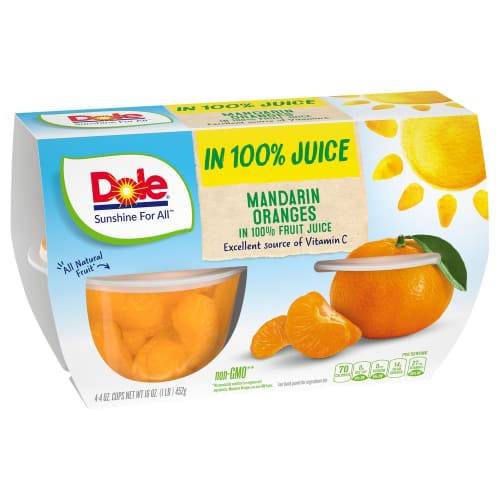 Order Dole · Mandarin Oranges in 100% Fruit Juice Cups (4 x 4 oz) food online from Safeway store, Colorado Springs on bringmethat.com