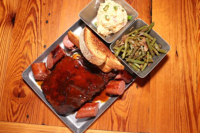 Order Smoked Ribs and Sausage Plate food online from Kamp store, Houston on bringmethat.com