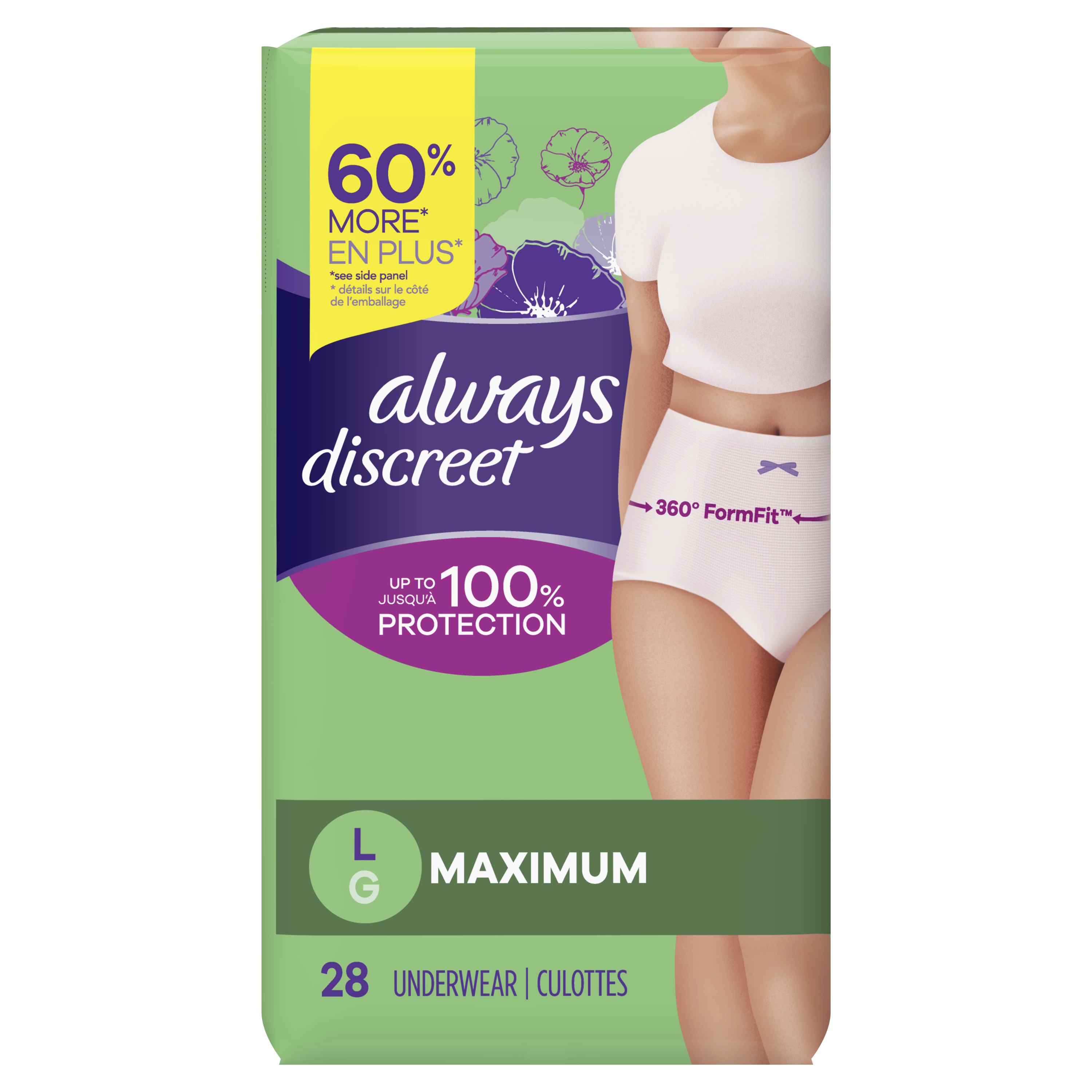 Order Always Discreet Incontinence & Postpartum Underwear for Women - Maximum, Large, 28 ct food online from Bartell store, Edmonds on bringmethat.com