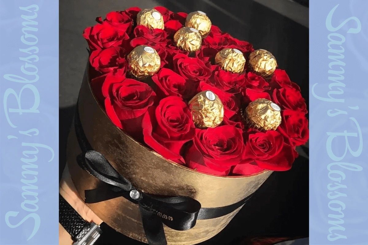Order Roses and Chocolate food online from Sammy Blossoms store, Santa Monica on bringmethat.com