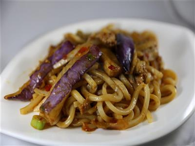 Order Stir-Fried Udon w/ Eggplant in Garlic Sauce food online from MingHin Cuisine - South Loop store, Chicago on bringmethat.com