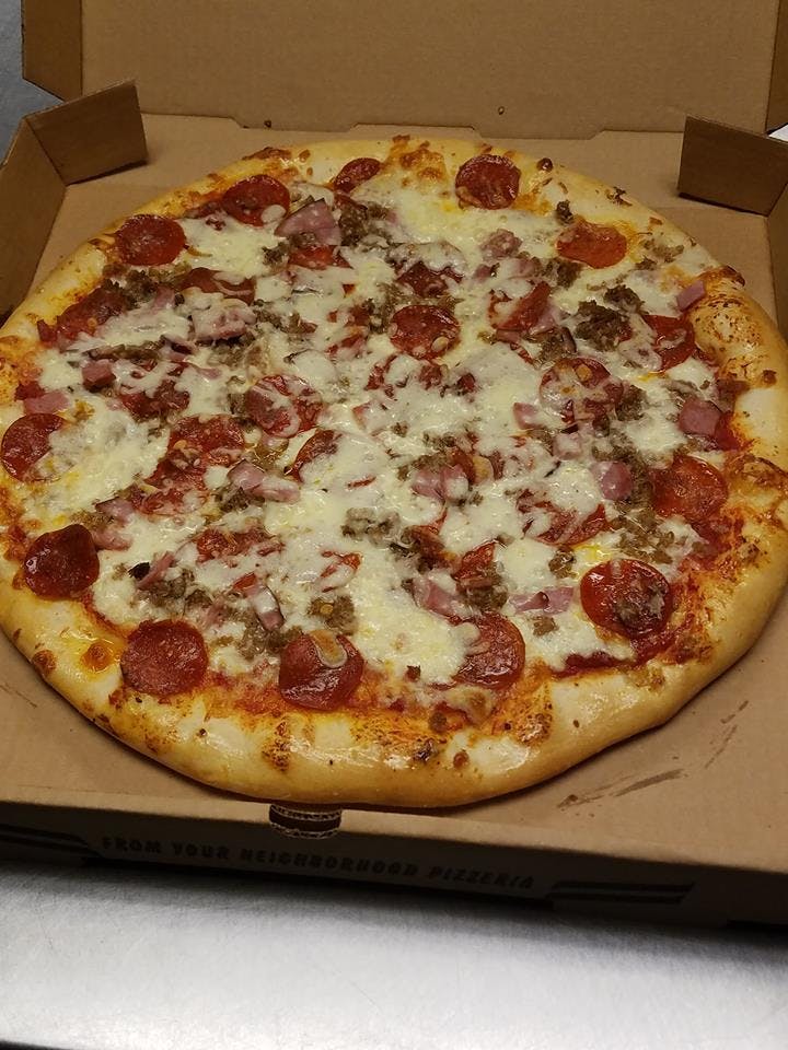 Order Meat Lover's Pizza - 14" food online from M & M Pizza store, Manquin on bringmethat.com