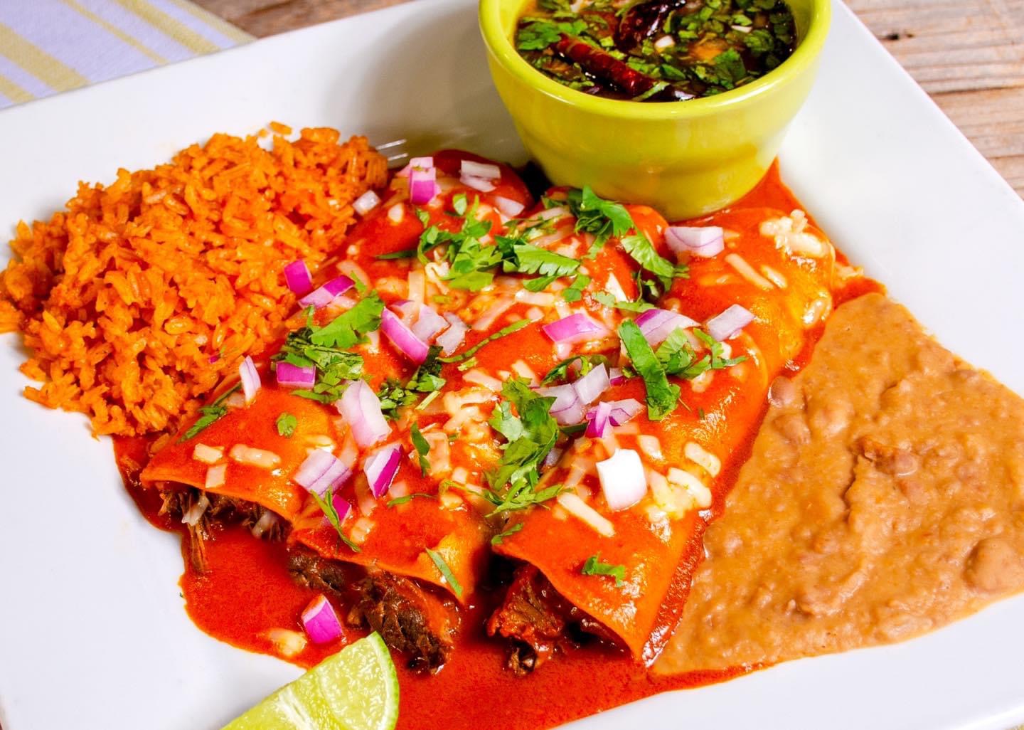 Order Birria Enchiladas  food online from Mezcal Cantina Mexican Kitchen store, Shenandoah on bringmethat.com