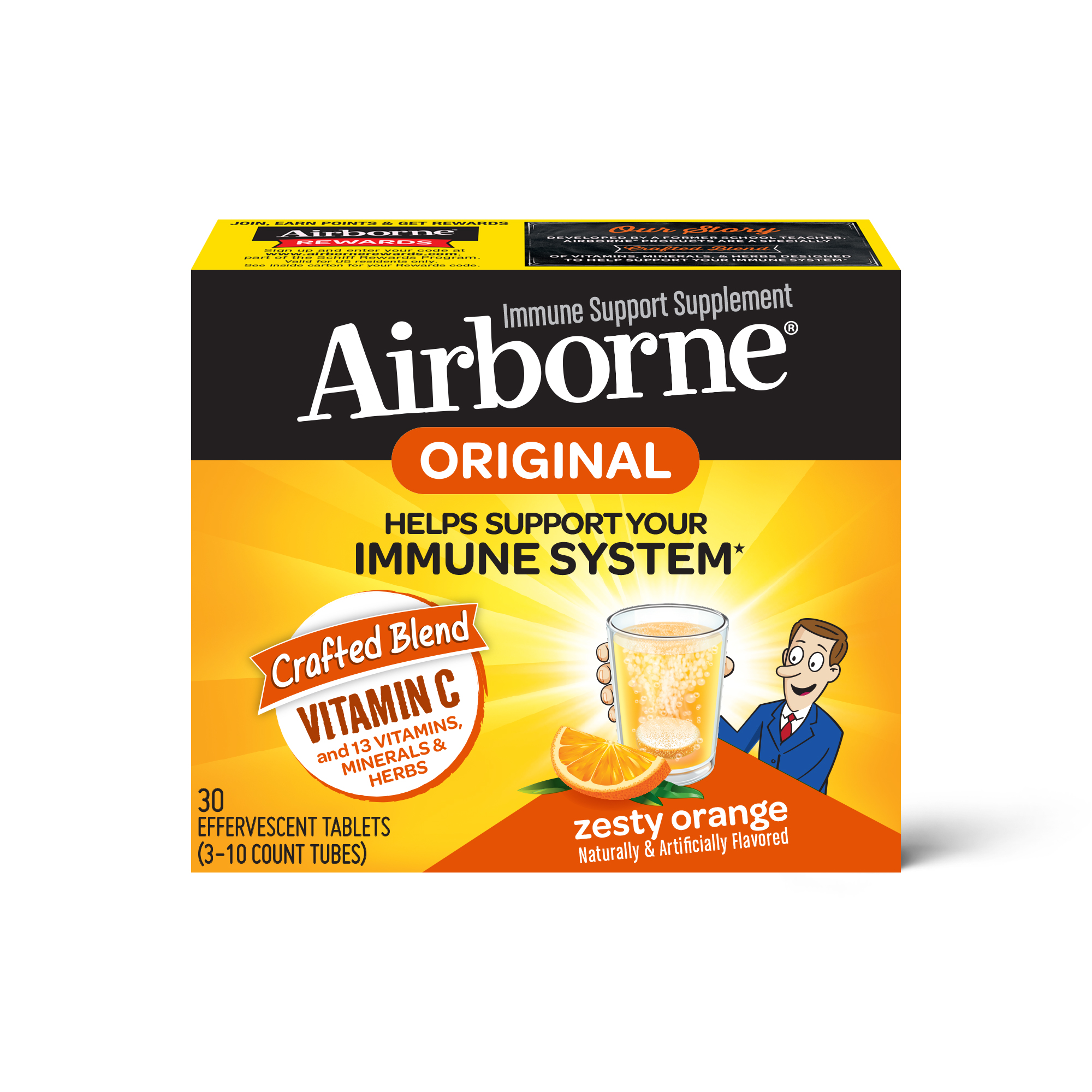 Order Airborne Immune Support Supplement Effervescent Tablets, Zesty Orange, 10 ct - 3 pk food online from Rite Aid store, ELMIRA on bringmethat.com