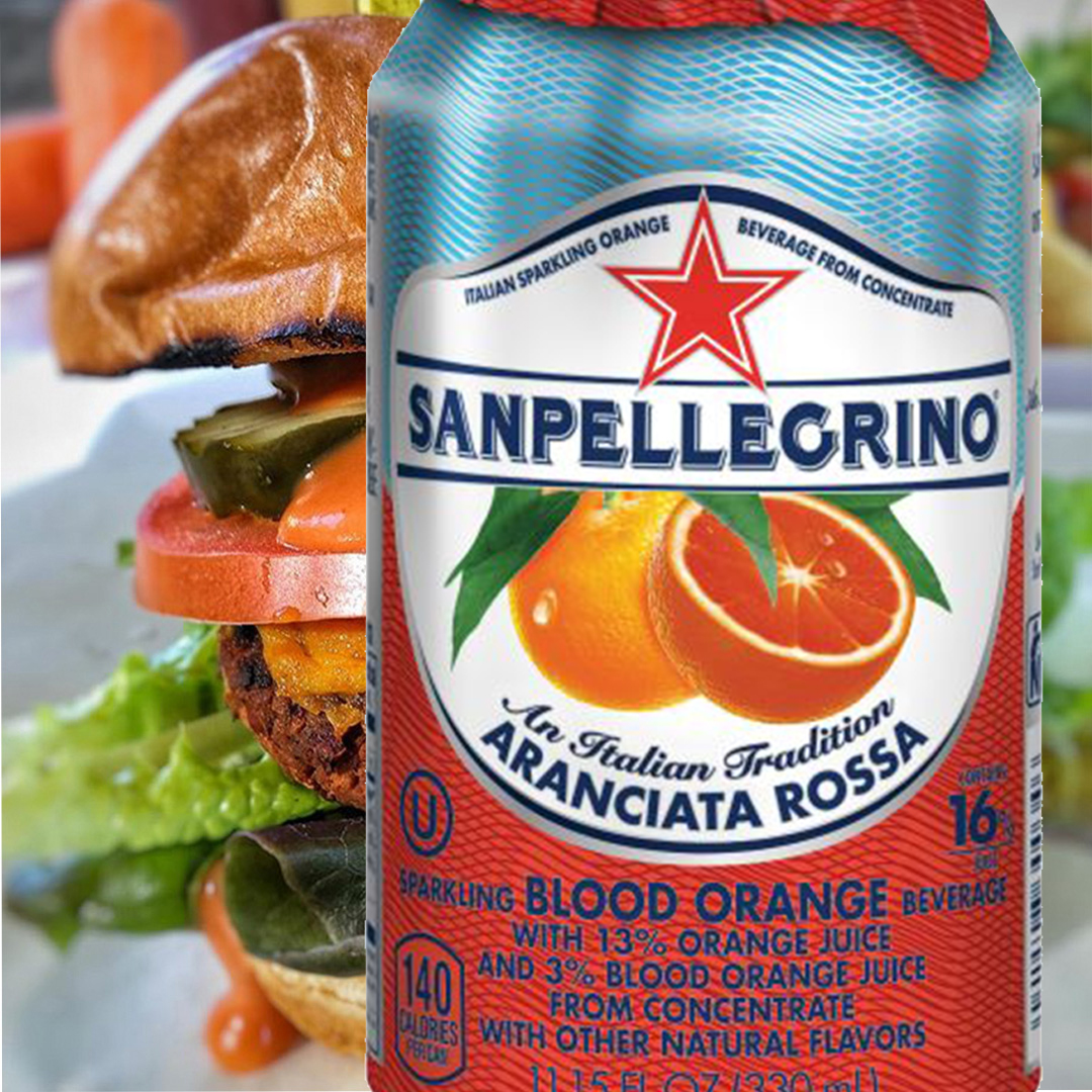 Order SanPellegrino Italian Sparkling Blood Orange (Can) food online from Bubbie Plant Burgers store, Washington on bringmethat.com