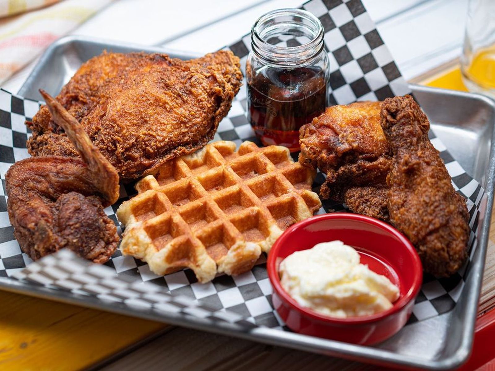 Order 1/2 Free Range Chicken (4 Pcs) with Waffle + Syrup food online from Cheebo store, Redondo Beach on bringmethat.com