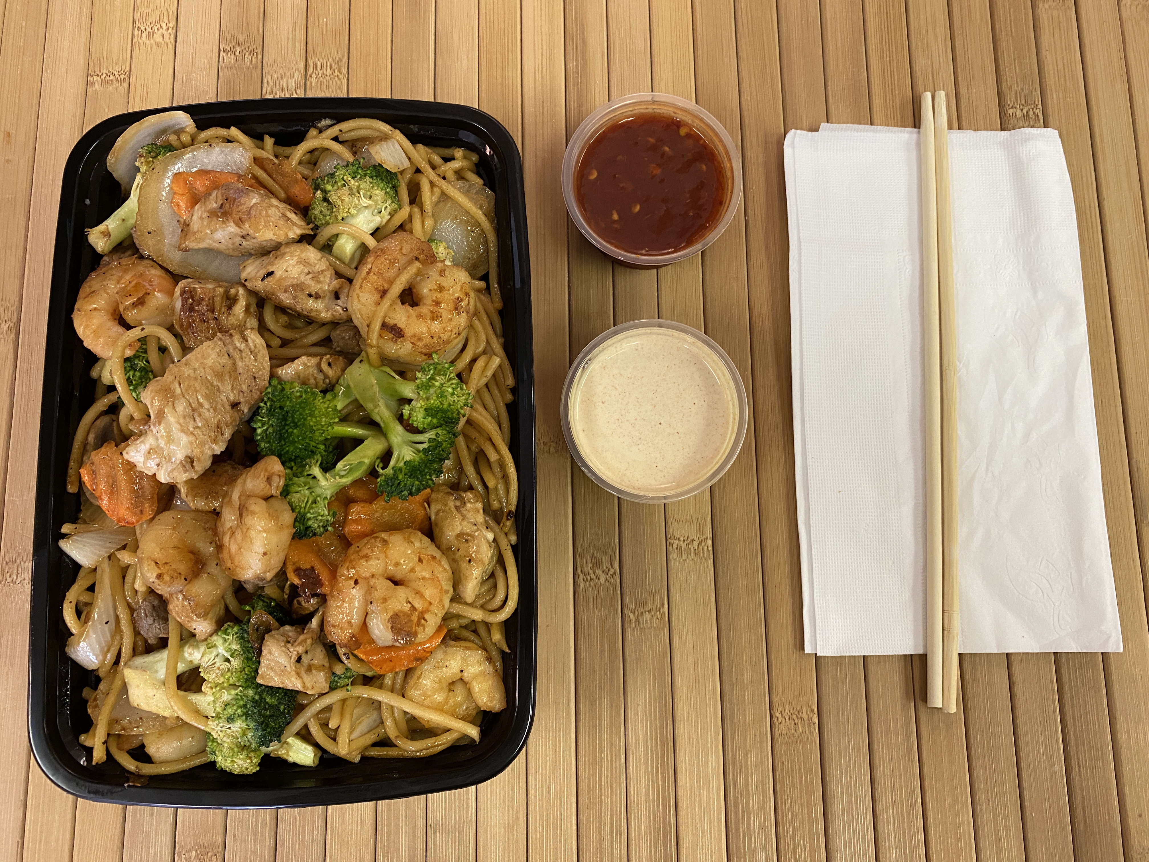 Order Chicken and Shrimp Noodles food online from Hibachi Delivery store, Raleigh on bringmethat.com