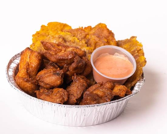 Order Fried Plantains w Fried Chicken food online from Empanadas Latin Street Food store, Parma on bringmethat.com