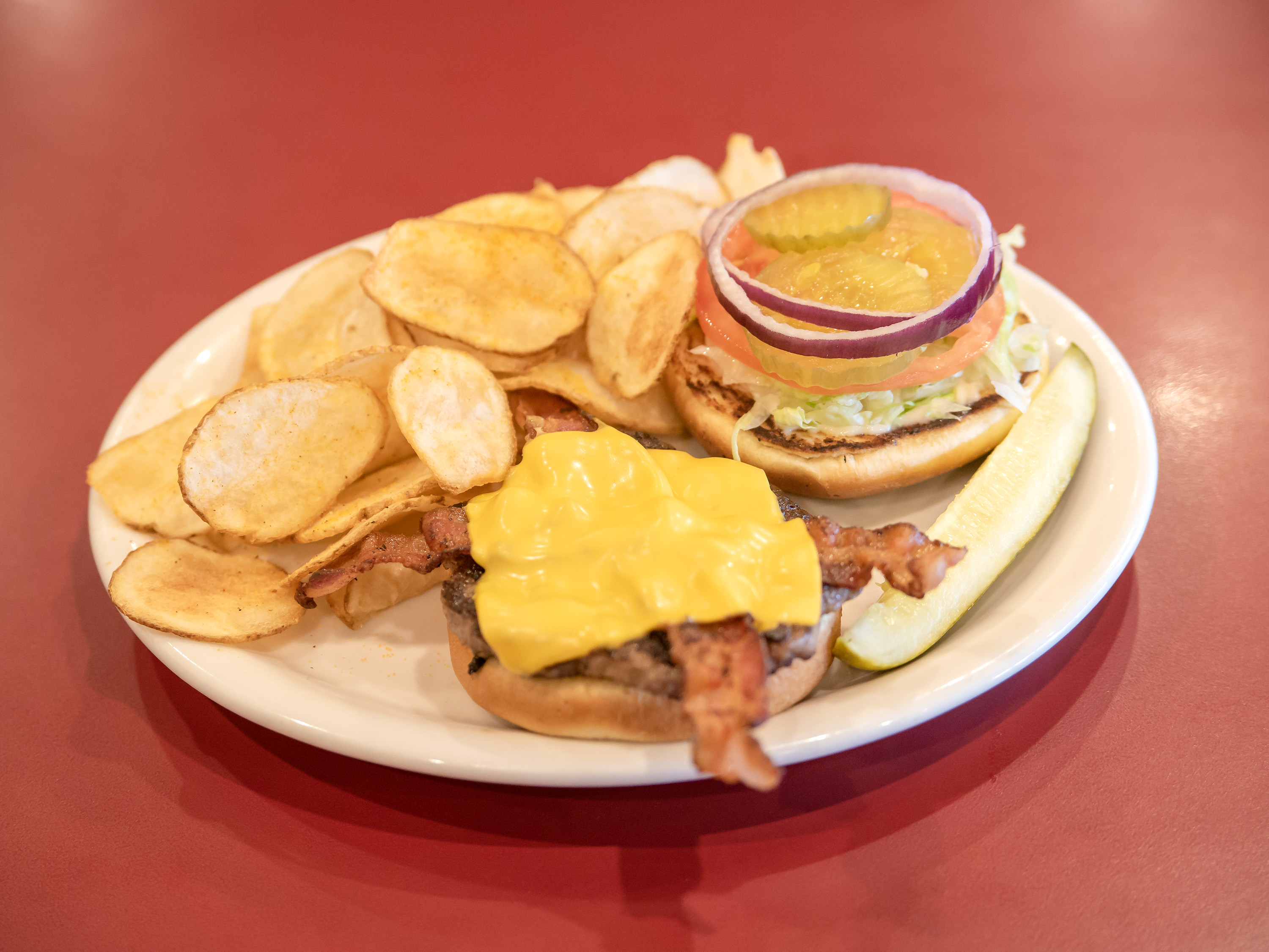 Order Cheese and Bacon Burger food online from Mayberry Ice Cream Restaurant store, Winston-Salem on bringmethat.com