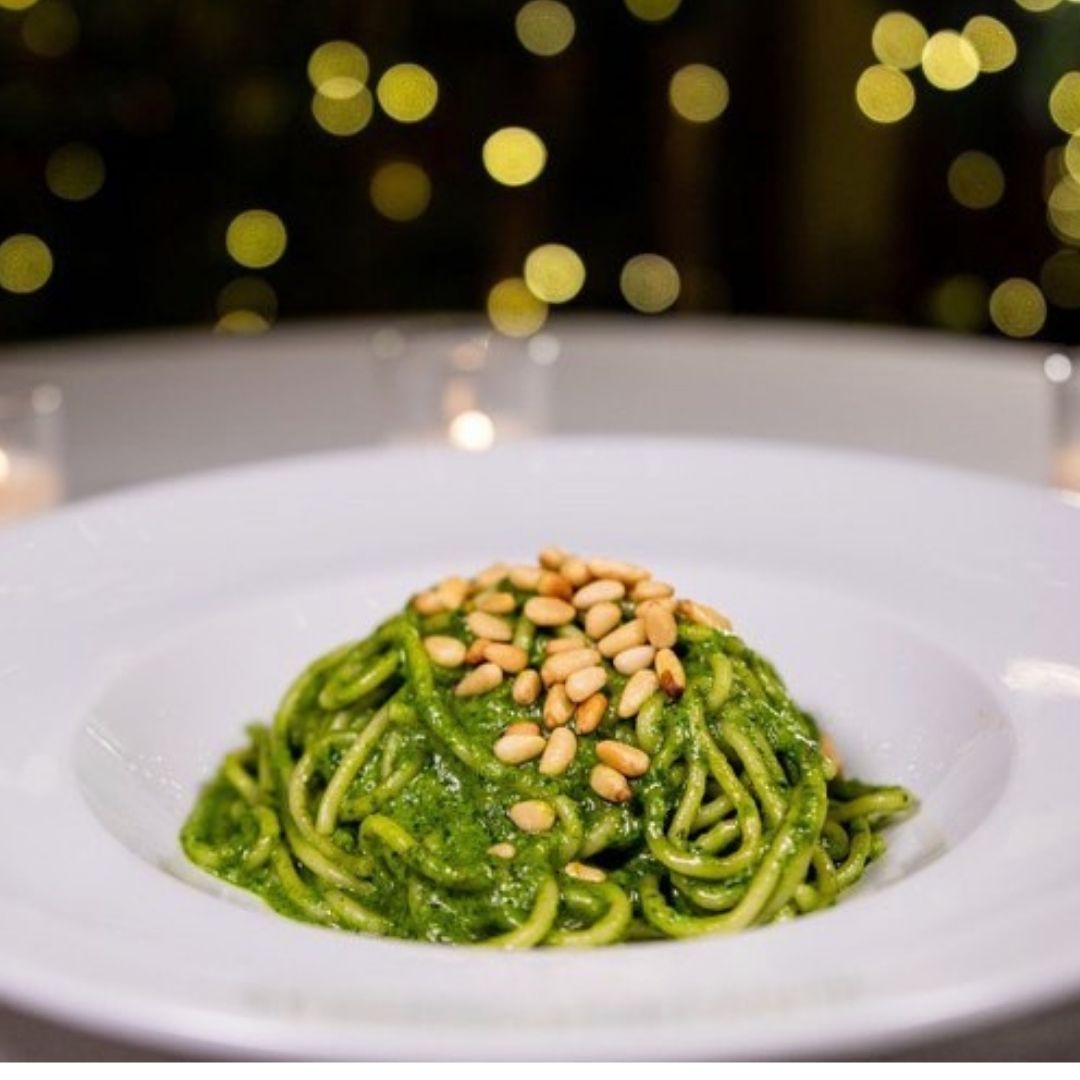 Order Bucatini al Pesto  food online from Il Cielo store, Beverly Hills on bringmethat.com