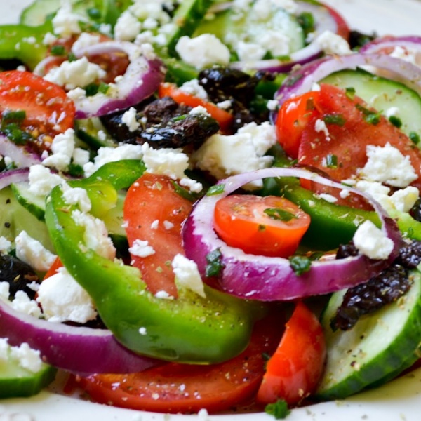 Order 6 Greek Salad food online from Cafe Brasil store, San Mateo on bringmethat.com