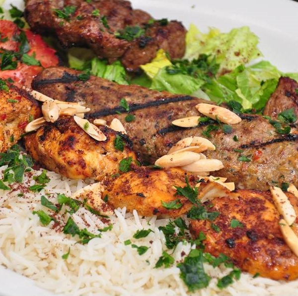 Order Petra Shish Combination Platter food online from Petra Middle Eastern Cuisine store, Livermore on bringmethat.com