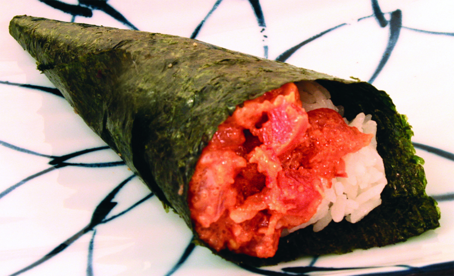 Order Spicy Tuna Hand Roll food online from Sushi Dragon store, Sun Valley on bringmethat.com