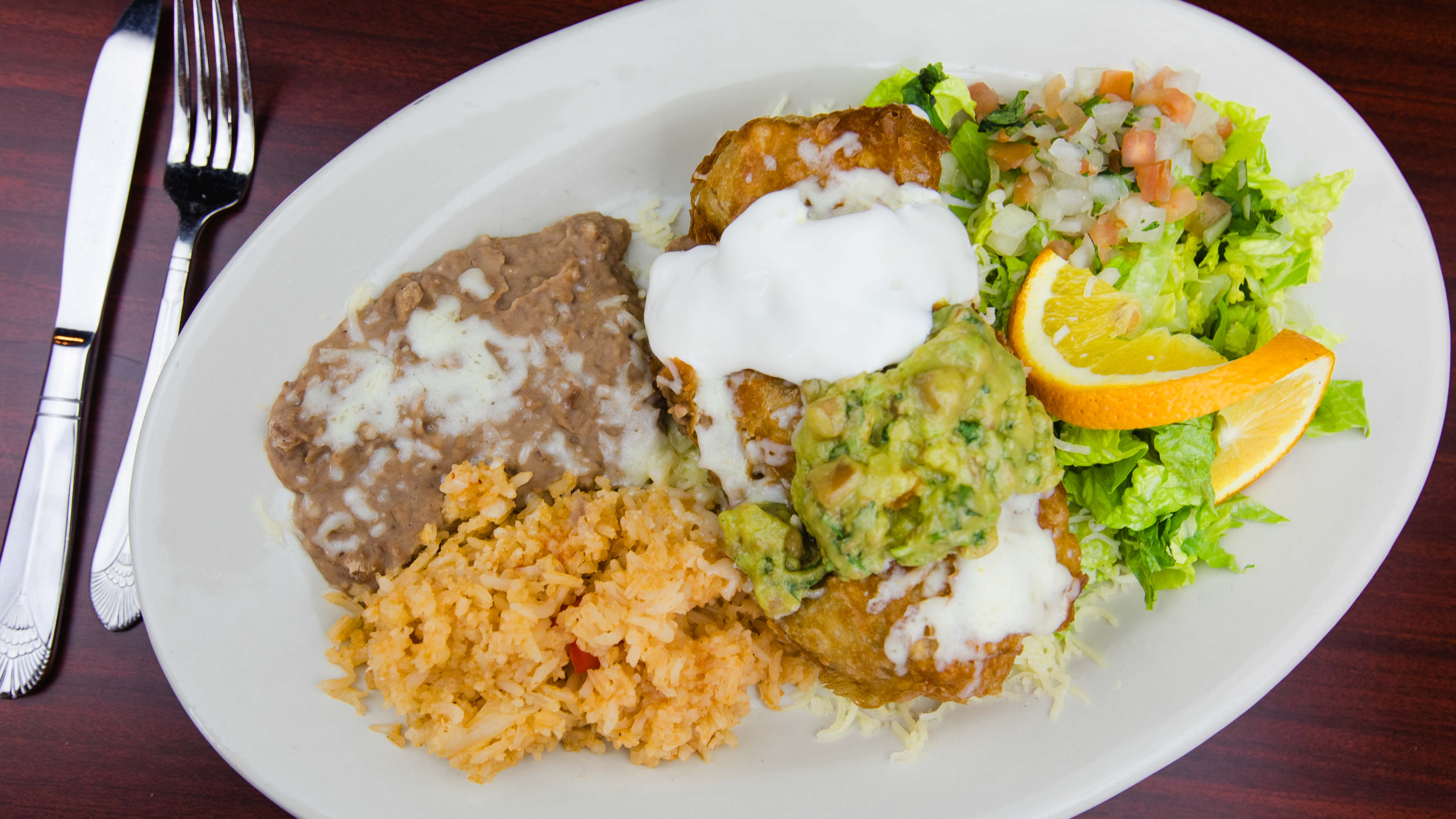 Order 6. Chimichanga Combo Plate food online from Mi Corazon Mexican Restaurant store, Spanish Fork on bringmethat.com