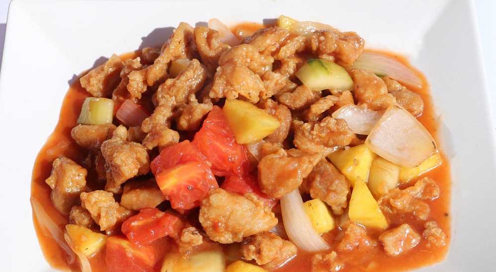 Order 6. Sweet and Sour Chicken, Pork or Shrimp food online from Chinland store, Lewisville on bringmethat.com