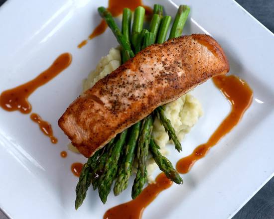 Order Pan Seared Salmon food online from Grindstone Tap House store, Berea on bringmethat.com