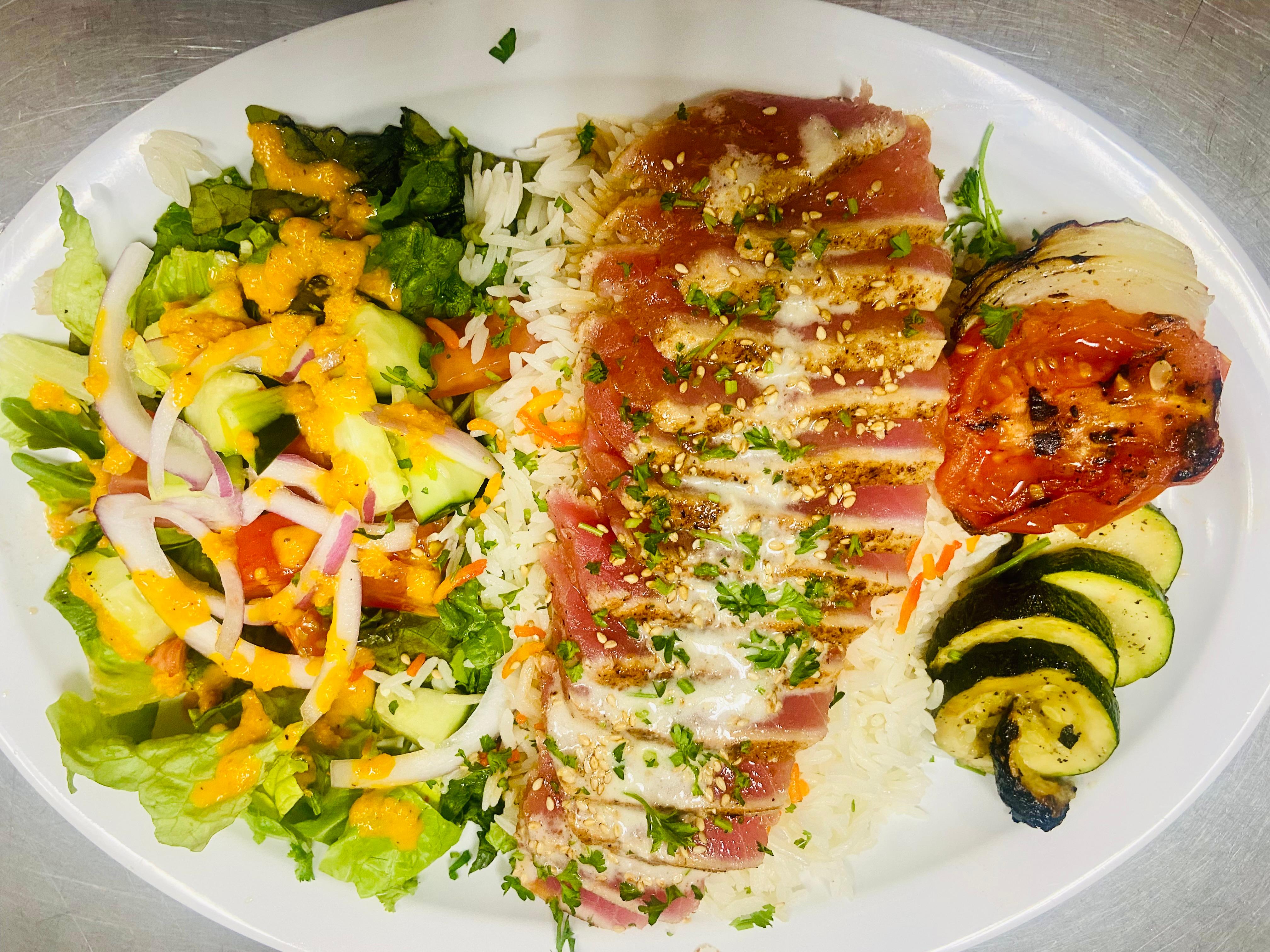 Order Seared Ahi Plate food online from Off The Boat Fish Grill store, Placentia on bringmethat.com