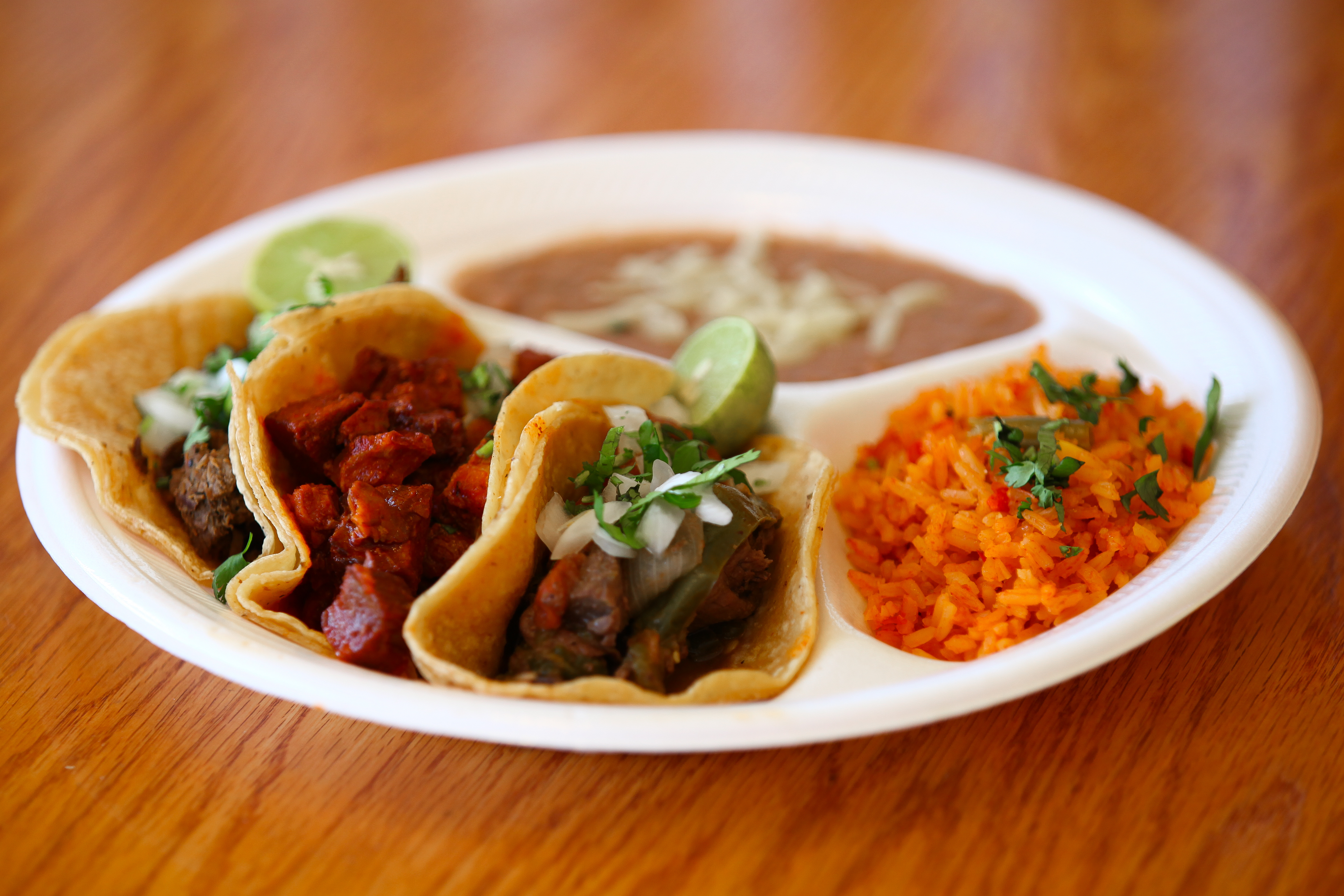 Order 1. Mexican Street Taco Platter Combo food online from Tacos Y Mas store, Richardson on bringmethat.com