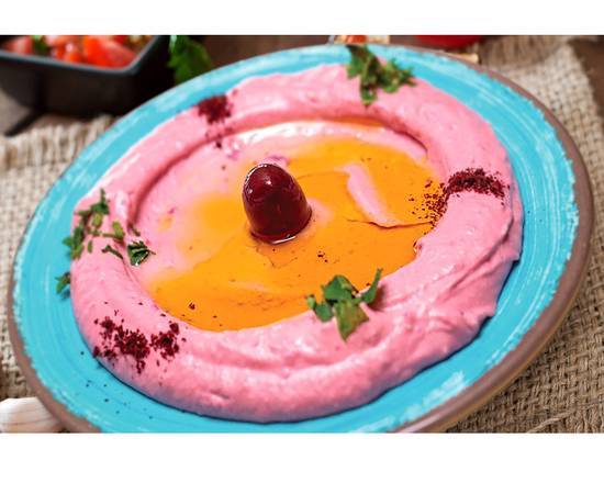 Order Pink Beet Hummus food online from Aladdin Mediterranean Restaurant store, San Diego on bringmethat.com