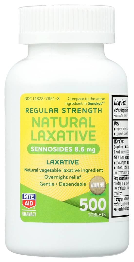Order Rite Aid Natural Laxative Sennosides 8.6mg (500 ct) food online from Rite Aid store, Yucca Valley on bringmethat.com