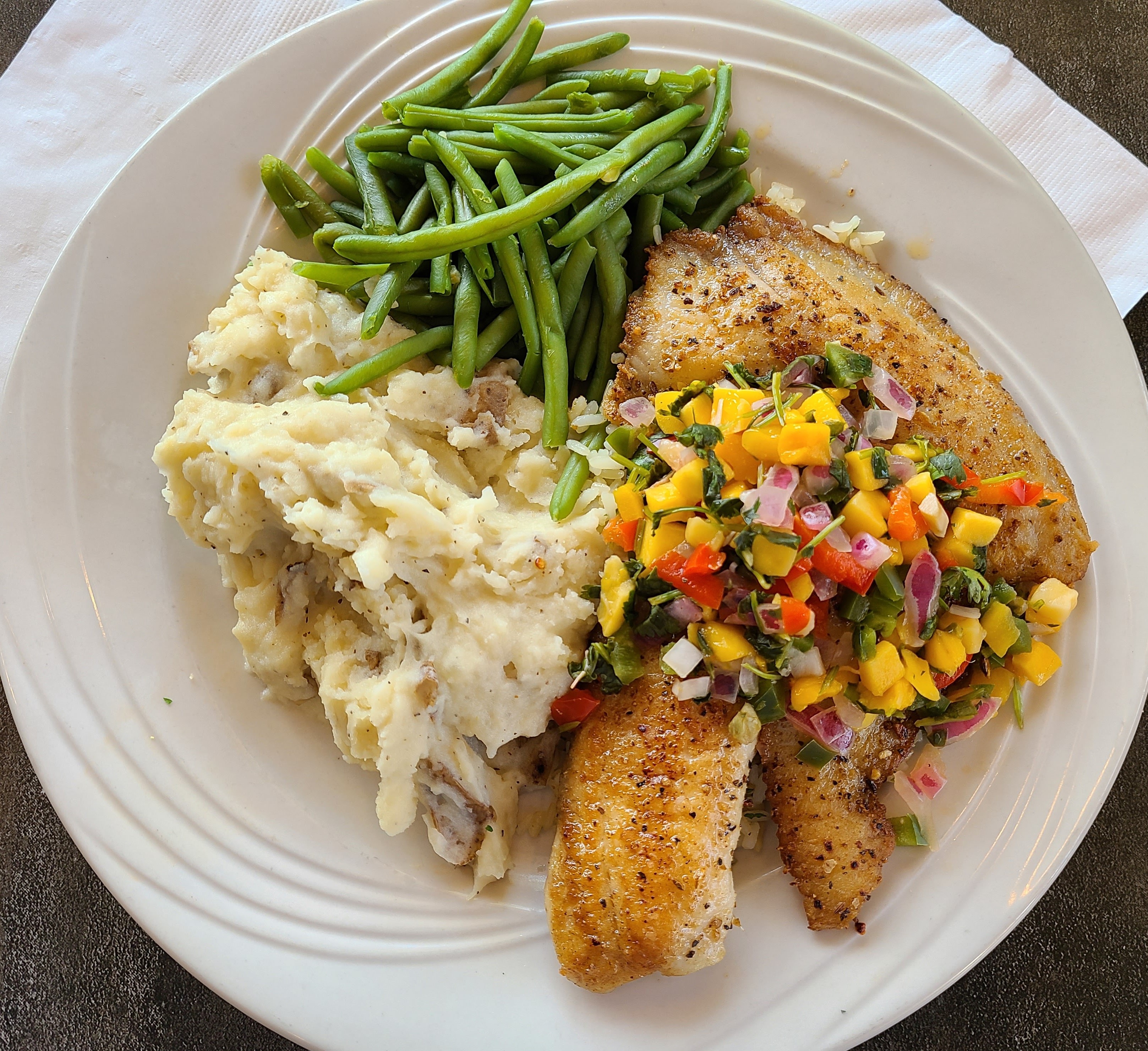Order Grilled Tilapia with Sweet Mango Salsa food online from Black Eyed Pea store, Colorado Springs on bringmethat.com