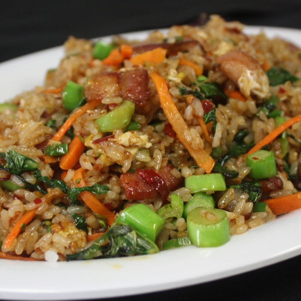 Order C7. Thai Basil Fried Rice with Bacon food online from Nam's Noodle store, Madison on bringmethat.com
