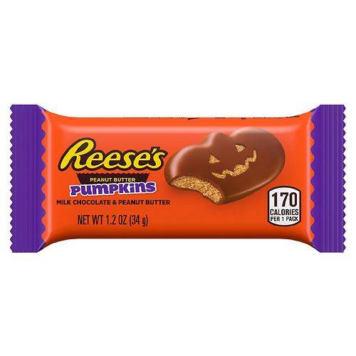 Order Reese's Halloween Chocolate Peanut Butter Pumpkin Candy Milk Chocolate Peanut Butter - 1.2 oz food online from Walgreens store, Charlottesville on bringmethat.com