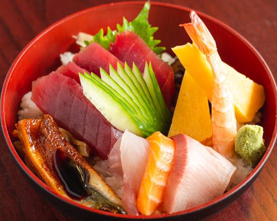 Order Sashimi Rice Platter ( Chirashi 10PC ) food online from Maneki Neko Express store, Arlington on bringmethat.com
