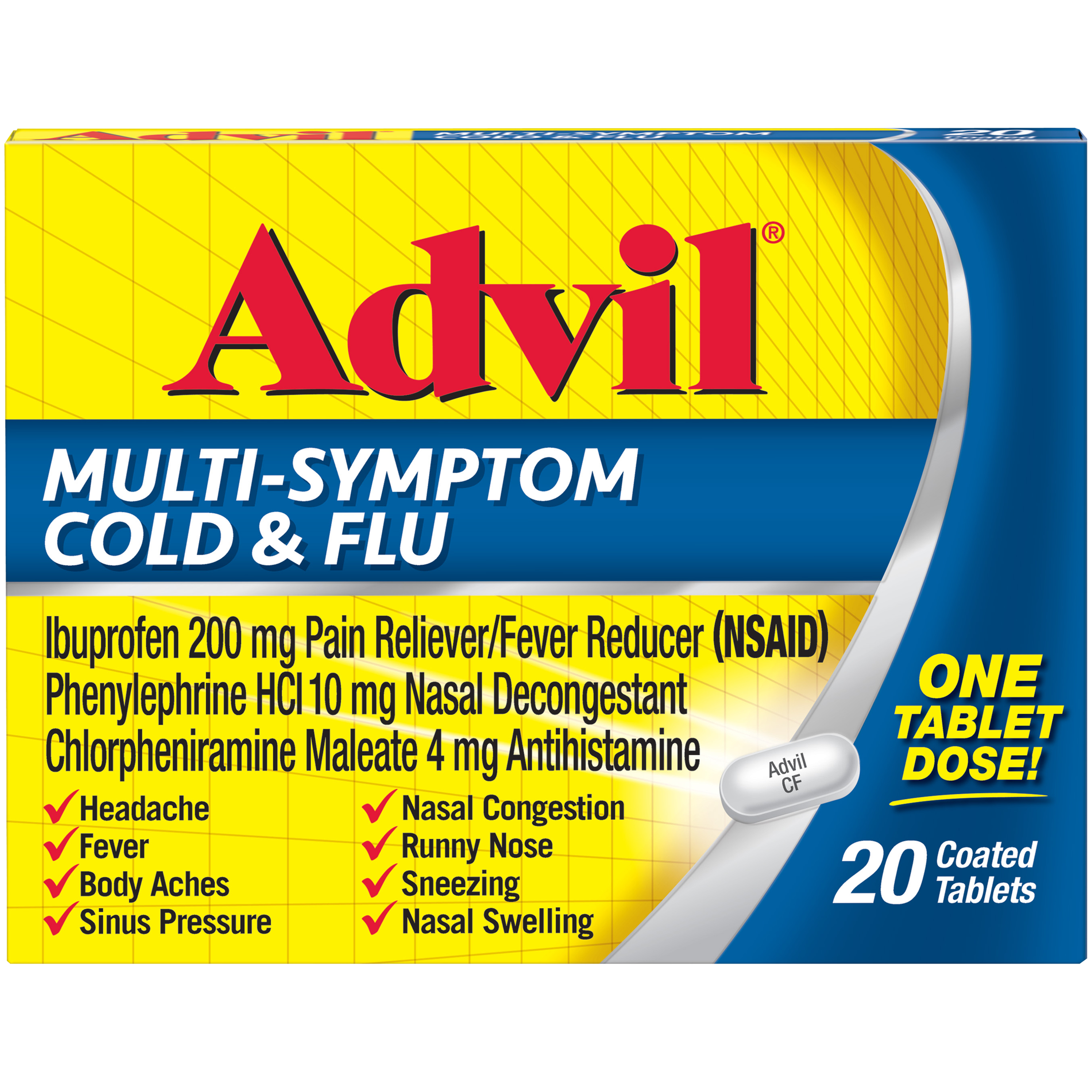 Order Advil Multi-Symptom Cold & Flu Coated Tablets - 200mg, 20 ct food online from Rite Aid store, Redwood City on bringmethat.com