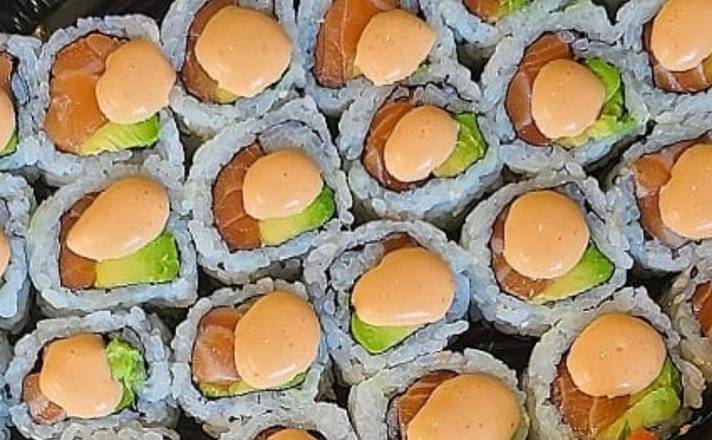 Order Spicy Salmon Avocado Roll food online from Bamboo Restaurant store, Southampton on bringmethat.com
