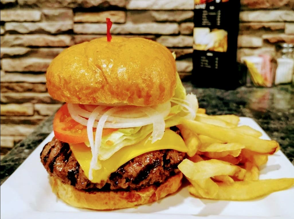 Order Cheeseburger - Burger food online from Angelos Restaurant & Pizza store, Spring Valley on bringmethat.com