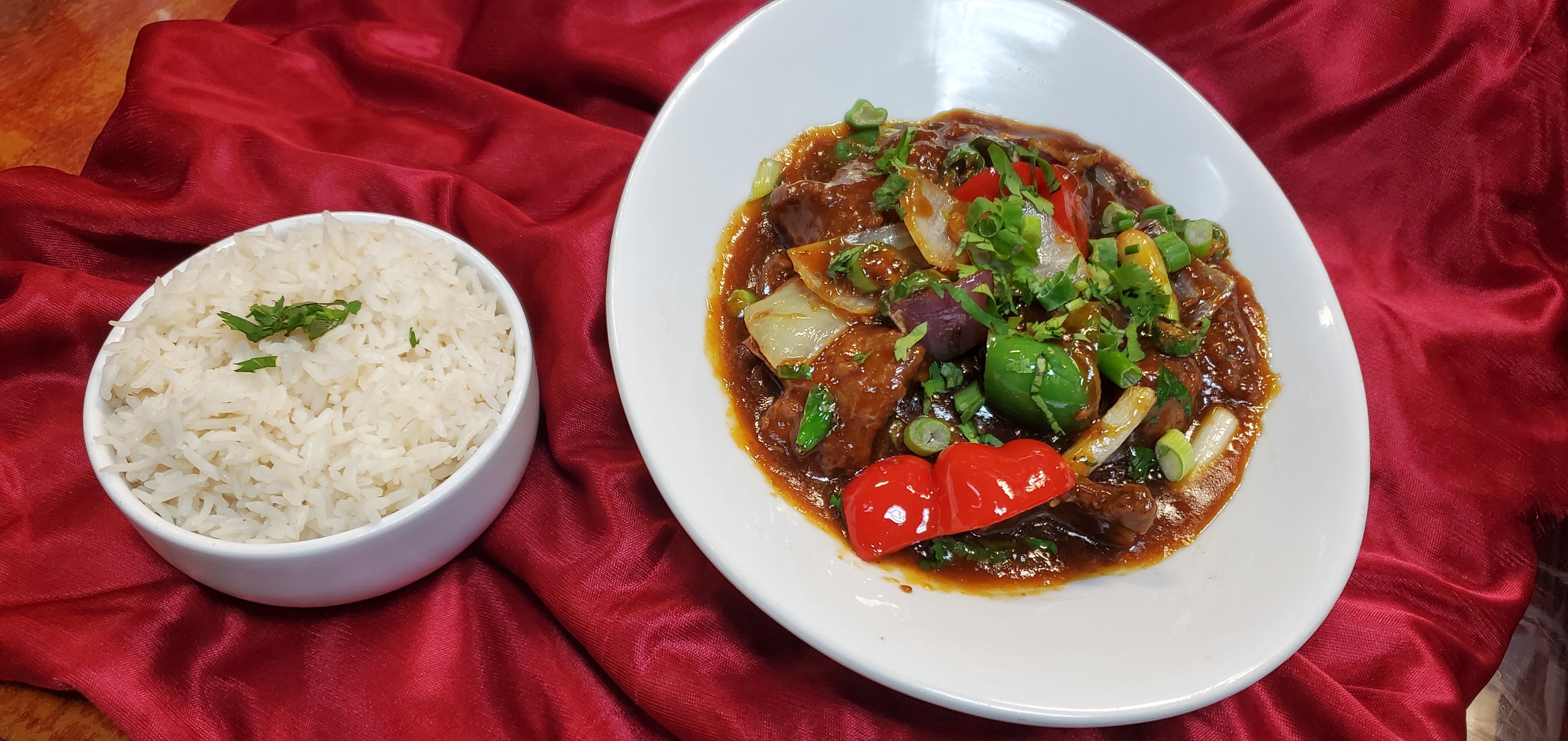Order Hakka Chili Lamb Dinner food online from Spice Route store, Parsippany on bringmethat.com