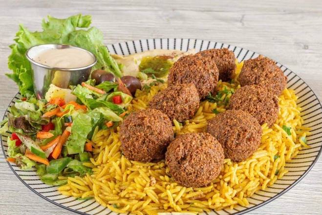 Order 45. Falafel Plate food online from Pita Palace store, Franklin on bringmethat.com