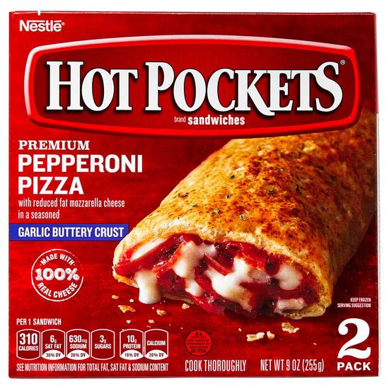 Order Hot Pockets Frozen Garlic Buttery Crust Pepperoni Pizza 2ct 9oz food online from Everyday Needs by Gopuff store, Las Vegas on bringmethat.com