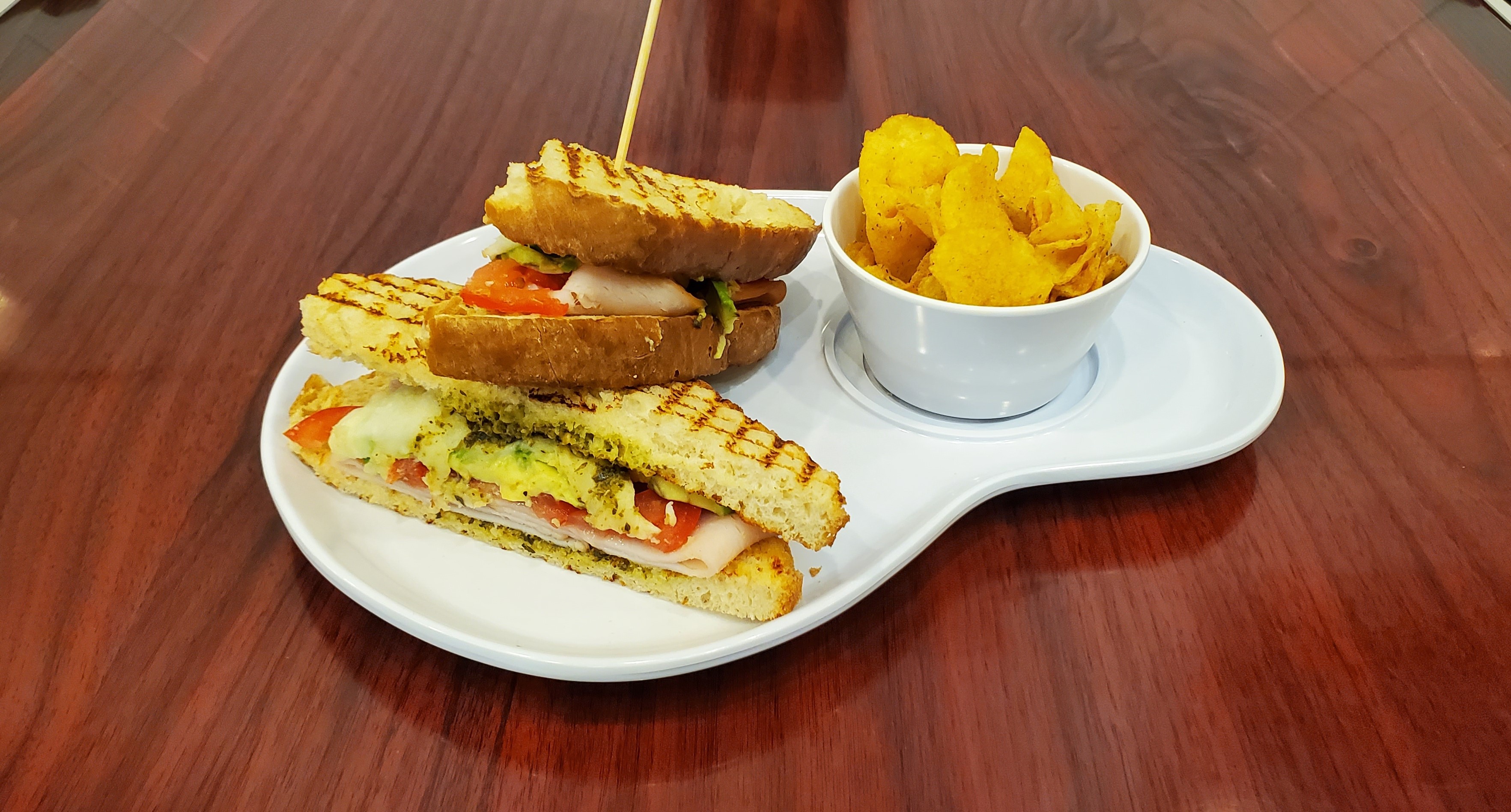 Order Pesto Panini Sandwich food online from Sleek Creperie Cafe store, Cypress on bringmethat.com