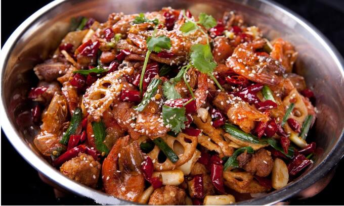 Order 97.  	Chicken, Shrimp, Squid , Sausage w. Lotus Root, 			Potato & Mixed Vegetables in Spicy Pot	什錦麻辣香鍋 food online from Szechuan Gourmet store, New York on bringmethat.com