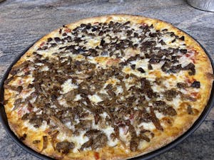 Order Cheesesteak Peppers & Onions Pizza food online from La Nonna Pizzeria store, North Plainfield on bringmethat.com