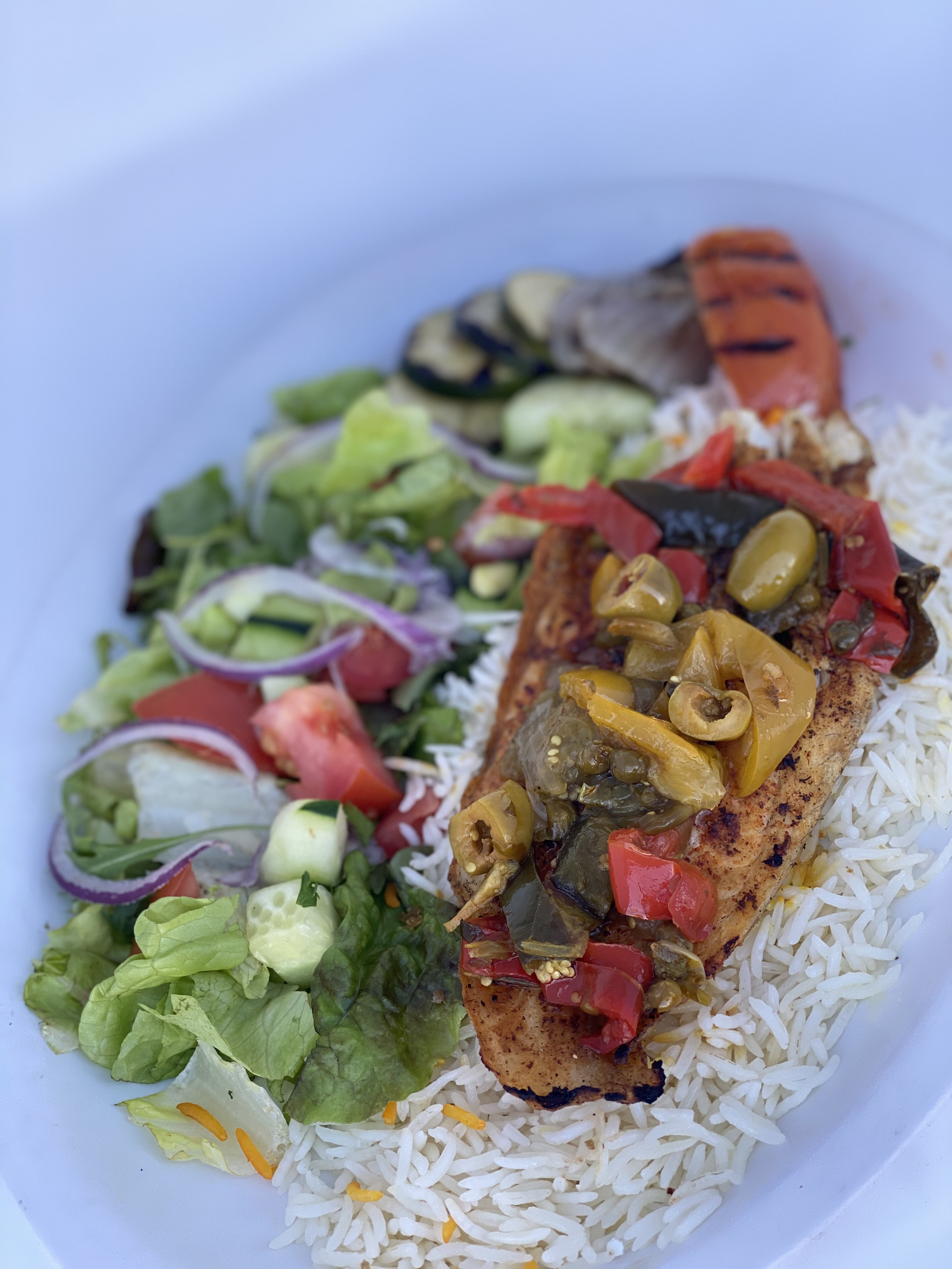 Order Barramundi Plate food online from Off The Boat Fish Grill store, Tustin on bringmethat.com