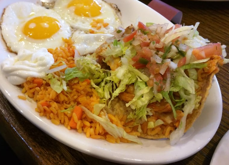 Order Mexican Chicken Tostada and Eggs food online from Janik's Cafe store, Chicago on bringmethat.com