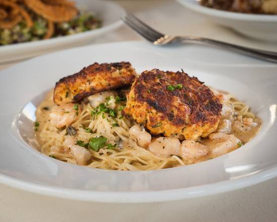Order Crabcakes & Shrimp Alfredo - Broiled food online from Copelands of New Orleans store, Atlanta on bringmethat.com