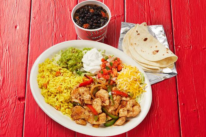 Order Fajita Chicken Plate  food online from Fuzzy's Taco Shop store, College Station on bringmethat.com