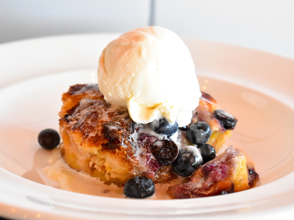 Order Peach and Blueberry Bread Pudding food online from The Boathouse store, Midlothian on bringmethat.com