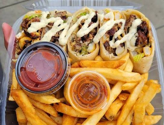 Order Meat Arabi with Fries food online from Shawarma Express store, Portland on bringmethat.com