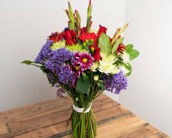 Order Burgundy, Violet, Jade Wrapped Bouquet food online from @Flowers Wolf Creek store, Dallas on bringmethat.com