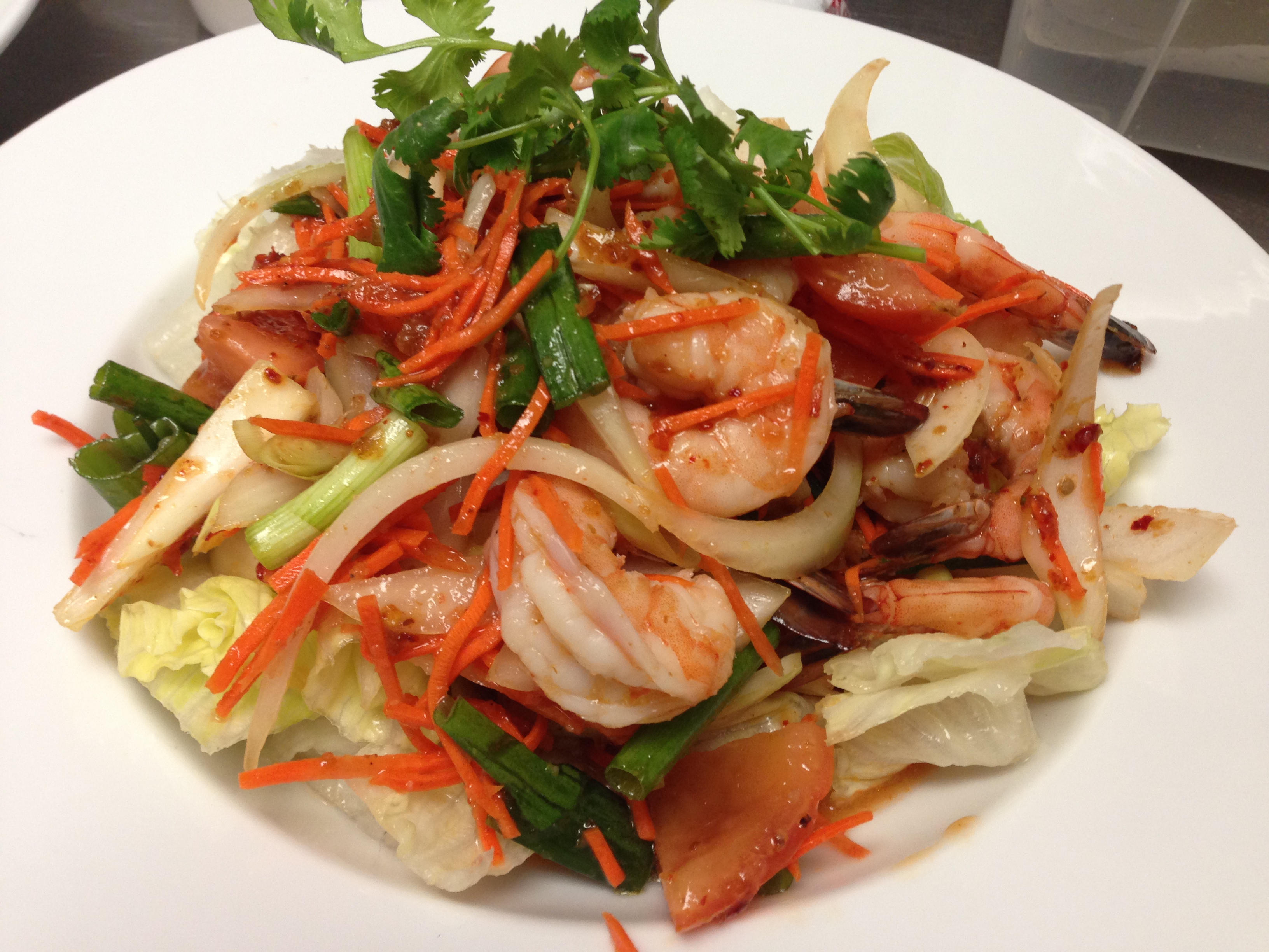 Order 18. Pla Shrimp Salad food online from Aura Thai store, Long Beach on bringmethat.com