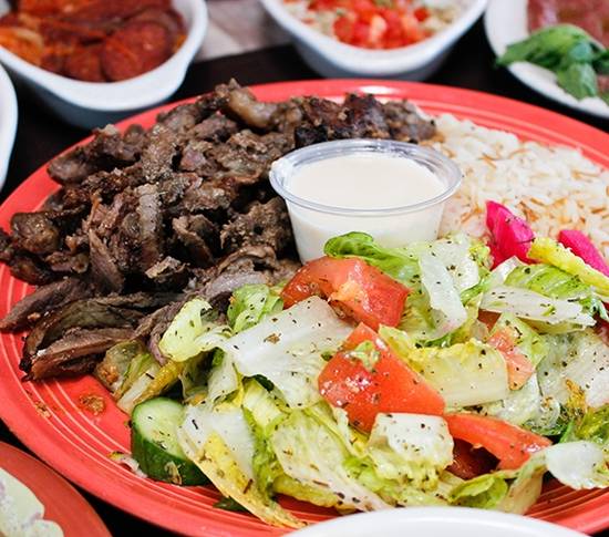 Order Beef Shawarma Plate food online from Sunnin Lebanese Cafe store, Los Angeles on bringmethat.com