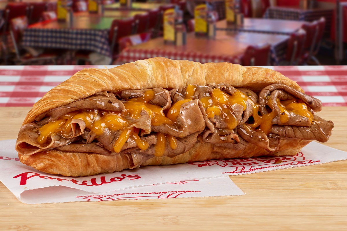 Order Beef & Cheddar Croissant food online from Portillo Hot Dogs store, Rockford on bringmethat.com