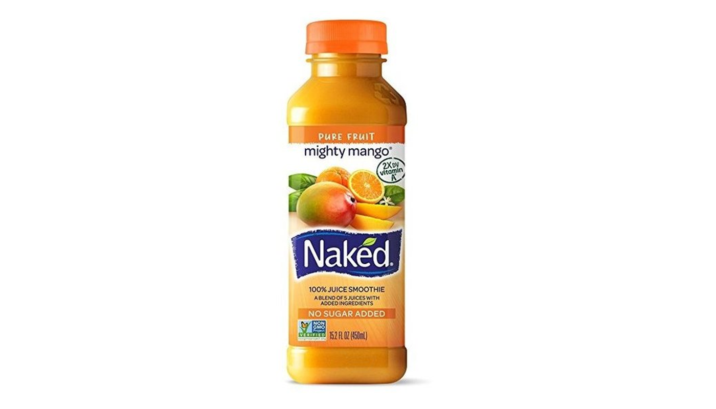 Order Naked 100% Juice Mighty Mango Smoothie 15.2 oz Bottle food online from Plaza Market store, Baldwin Park on bringmethat.com