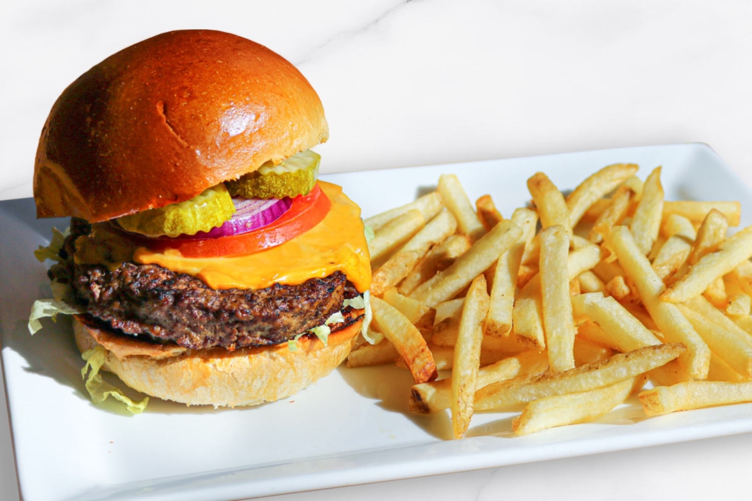 Order Angus Cheddar Burger Entree food online from Cafe Express store, Houston on bringmethat.com